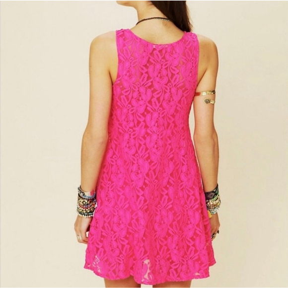 NWT! Free People Lace Swing Dress Hot Pink Size S 2-Piece - Picture 2 of 10